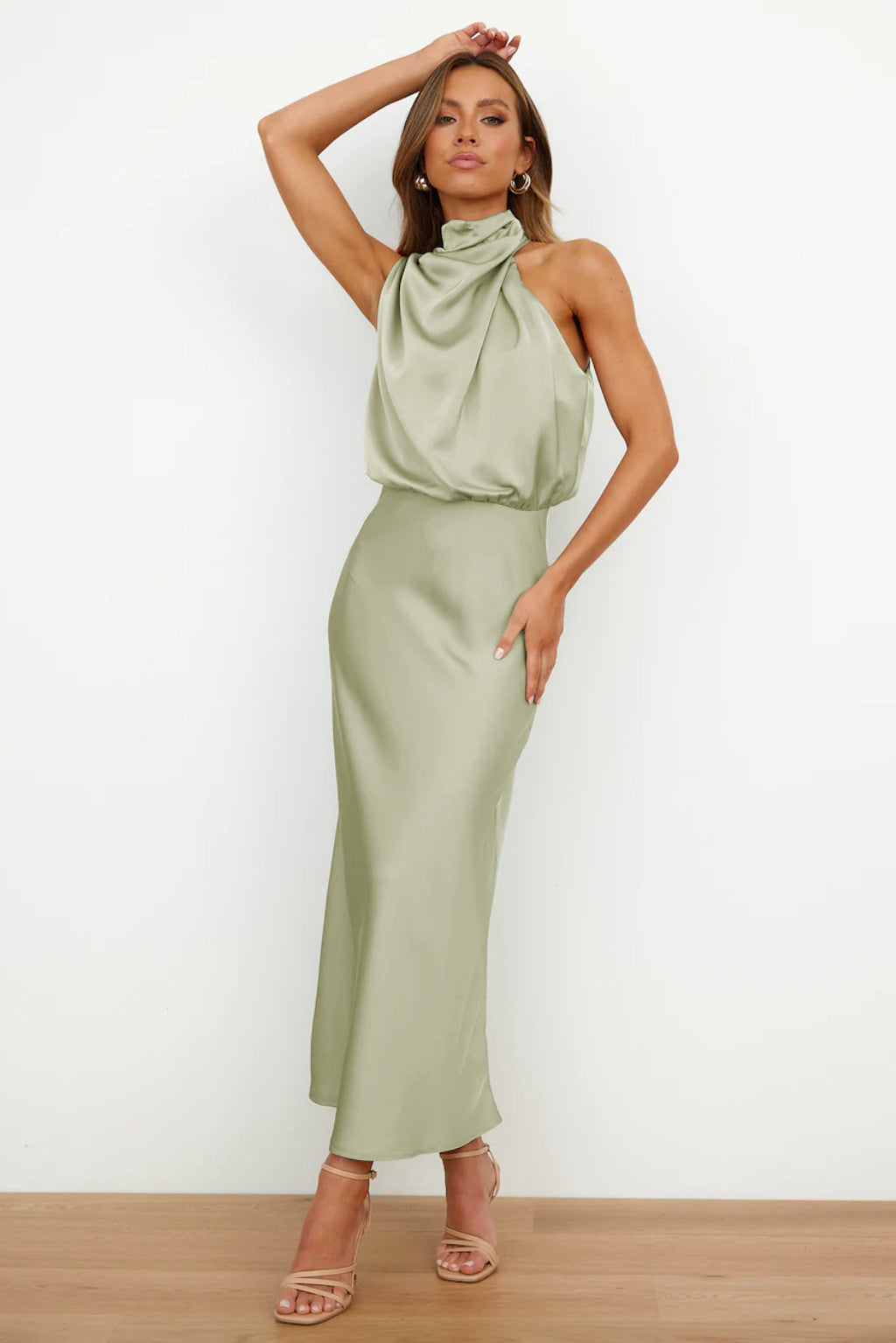 Nela | Satin Halter Midi Dress