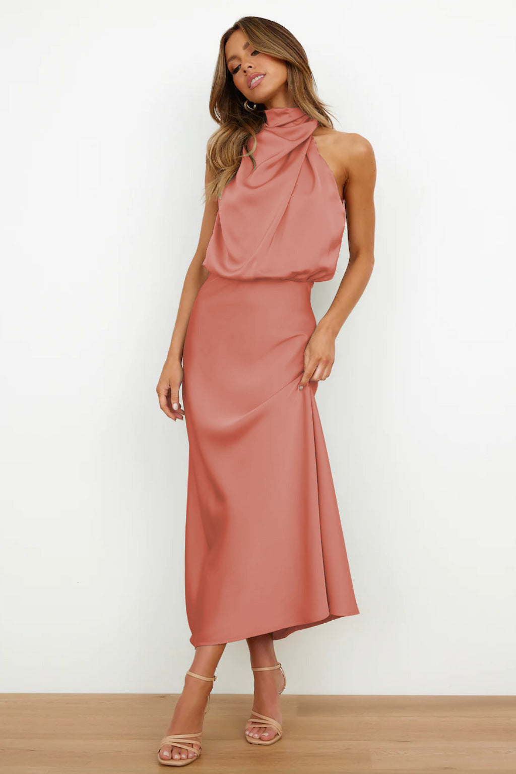Nela | Satin Halter Midi Dress