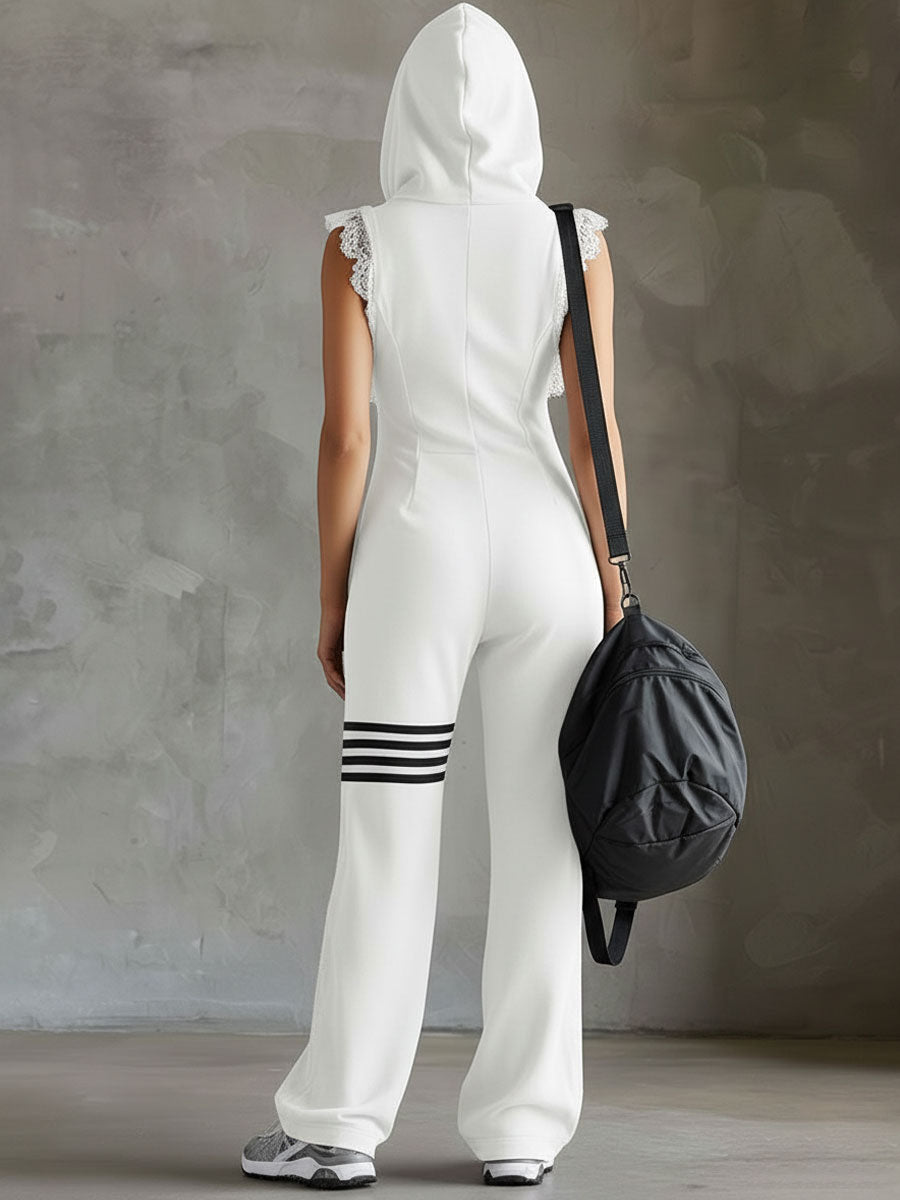 Daniela | Retro sporty jumpsuit with hood and stripes