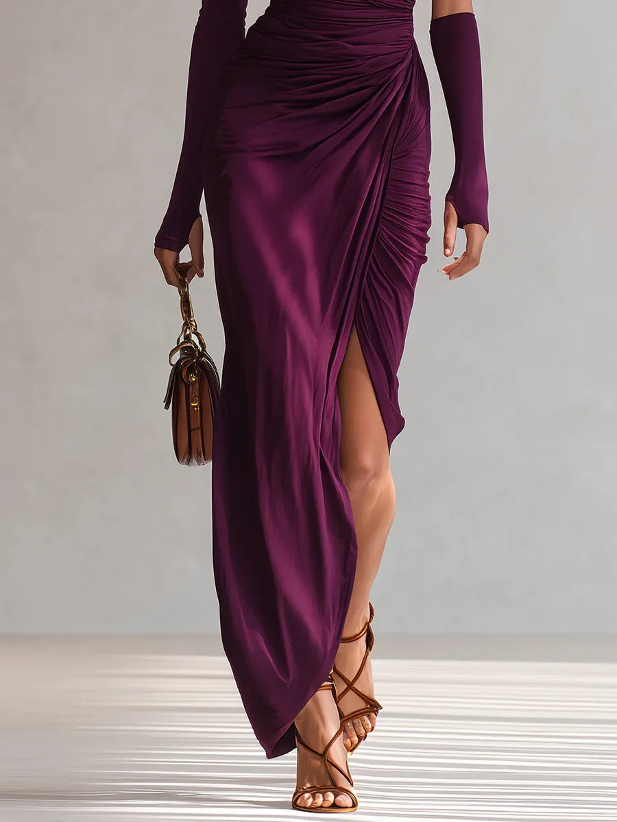 Rosalia - Elegant Purple Maxi Dress, Sexy One-Shoulder