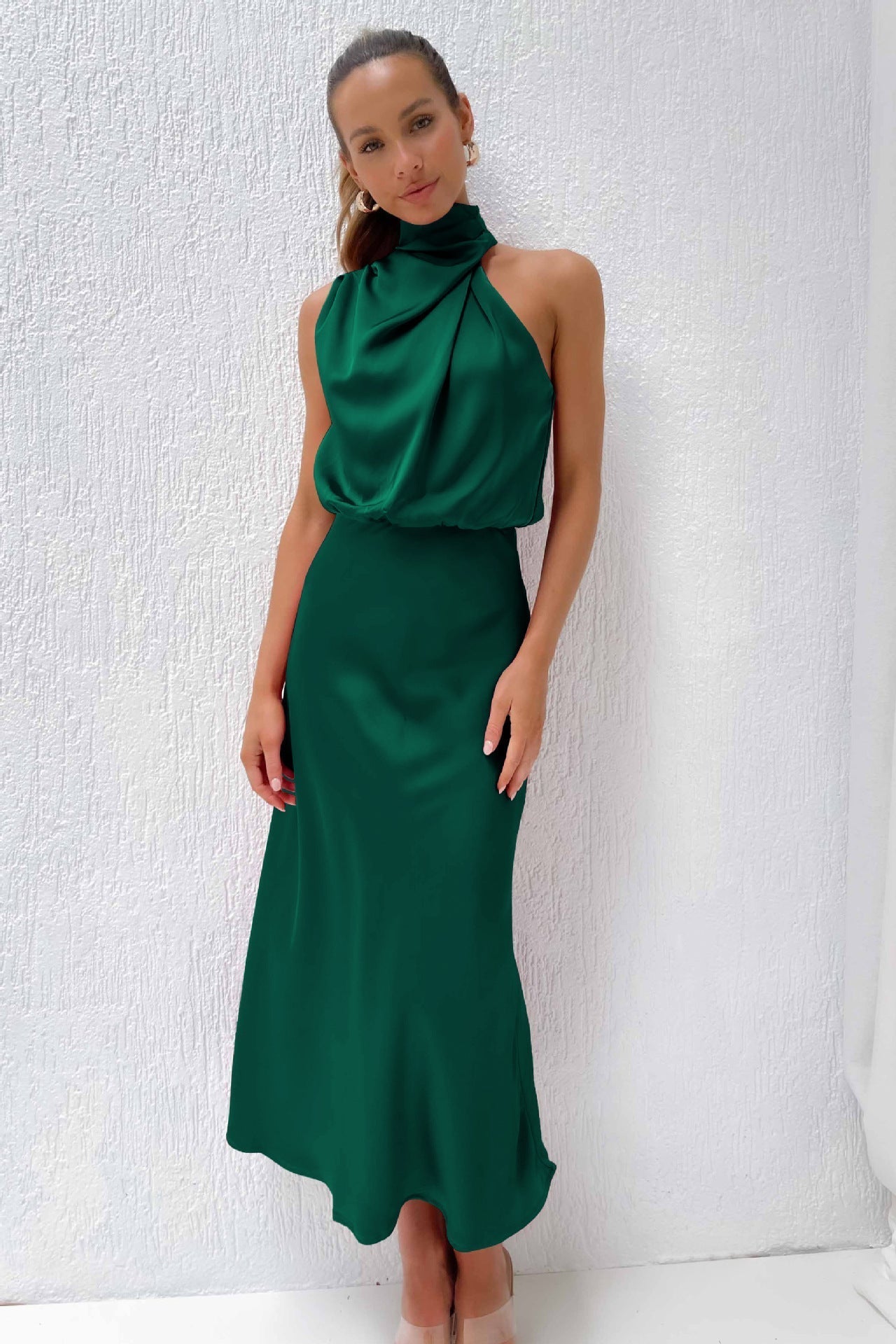 Nela | Satin Halter Midi Dress