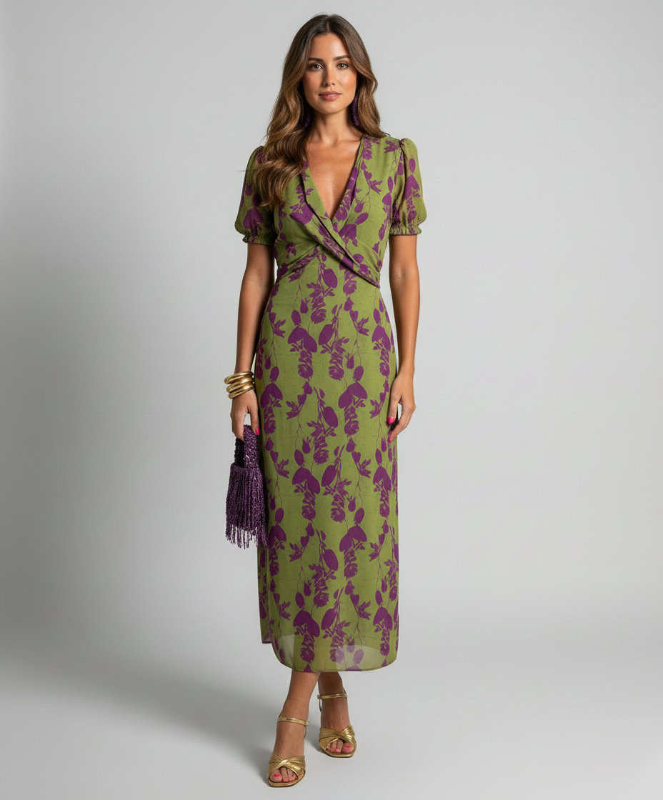 Luna’s Botanical Allure Wrap Midi Dress