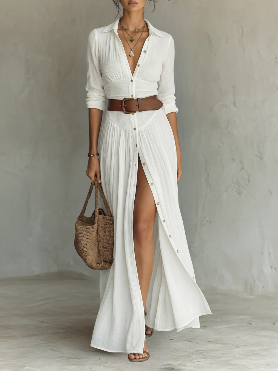 Mia™ — Elegant Maxi Dress with Notched Collar