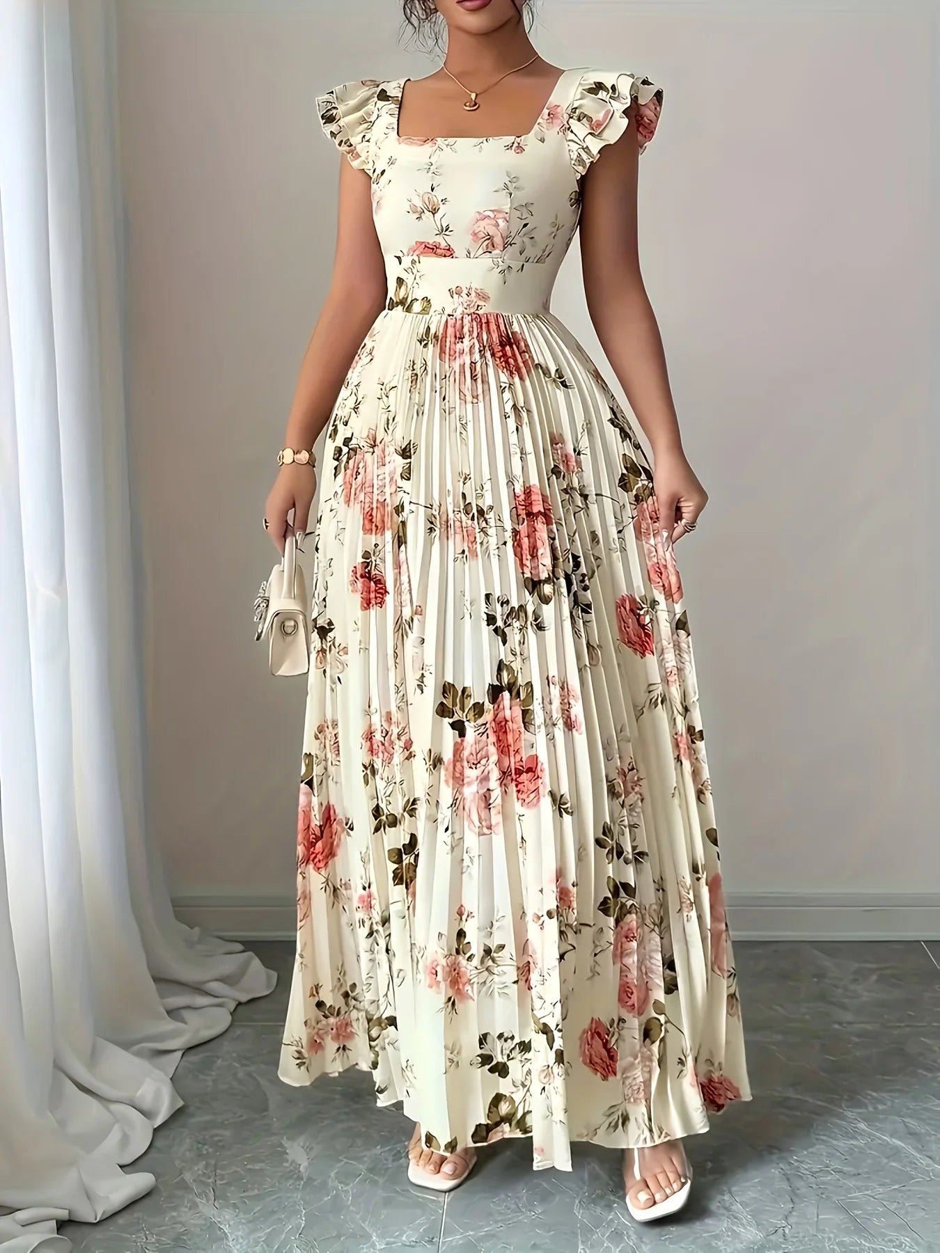 Abigail | Elegant Floral Pleated Midi Dress