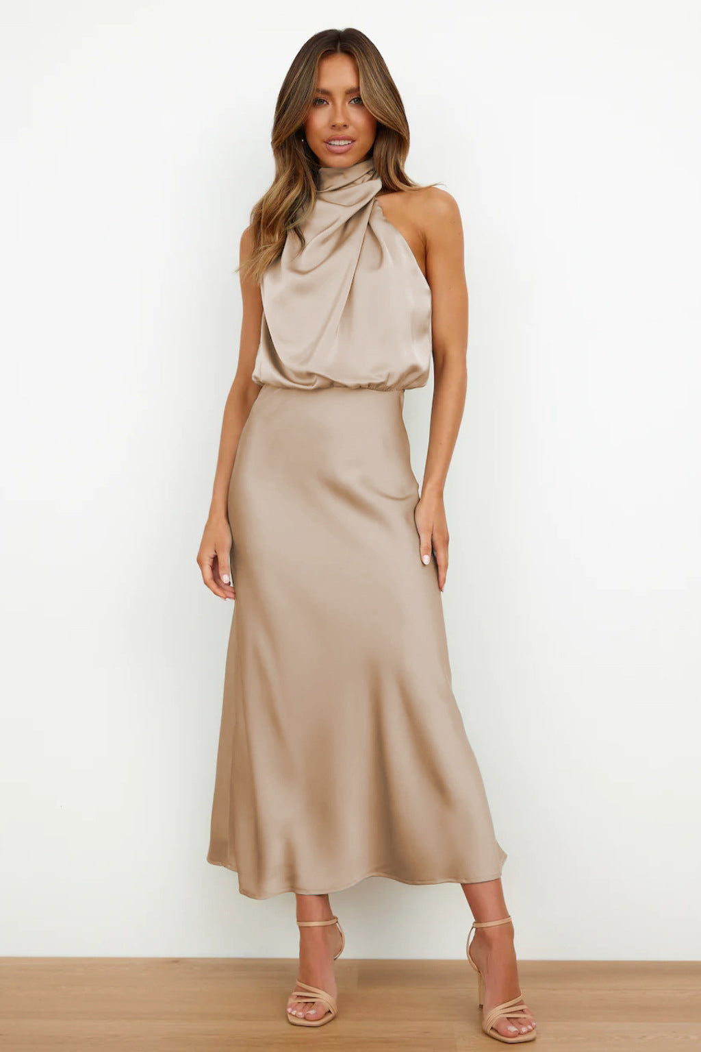 Nela | Satin Halter Midi Dress