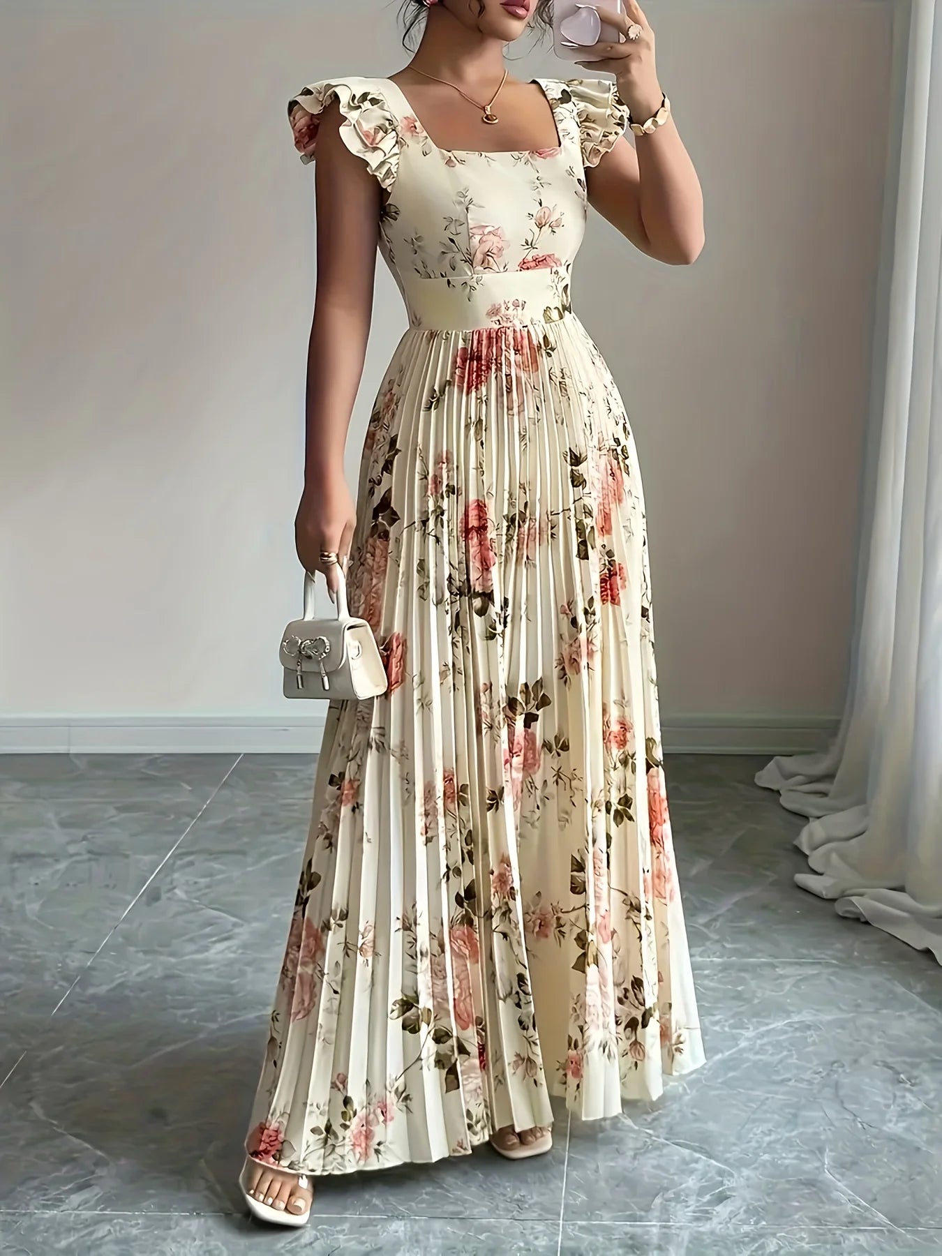 Abigail | Elegant Floral Pleated Midi Dress