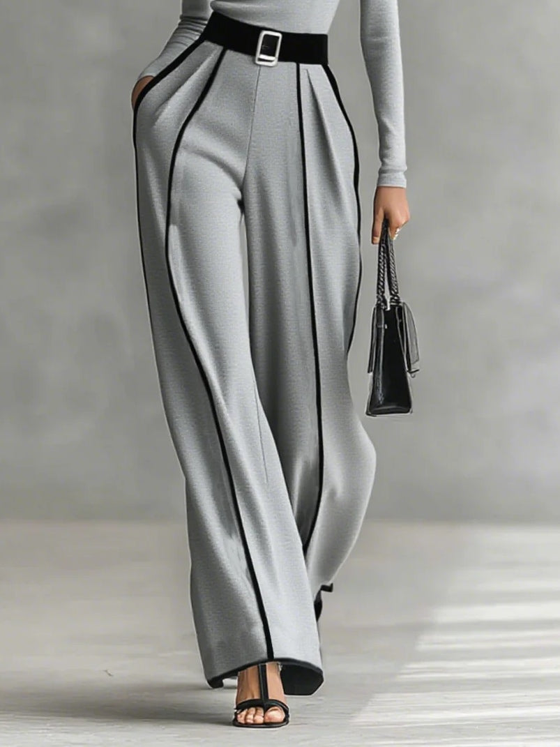 Solana - Long Sleeve Polo Neck and Wide Leg Trouser Set with Belt