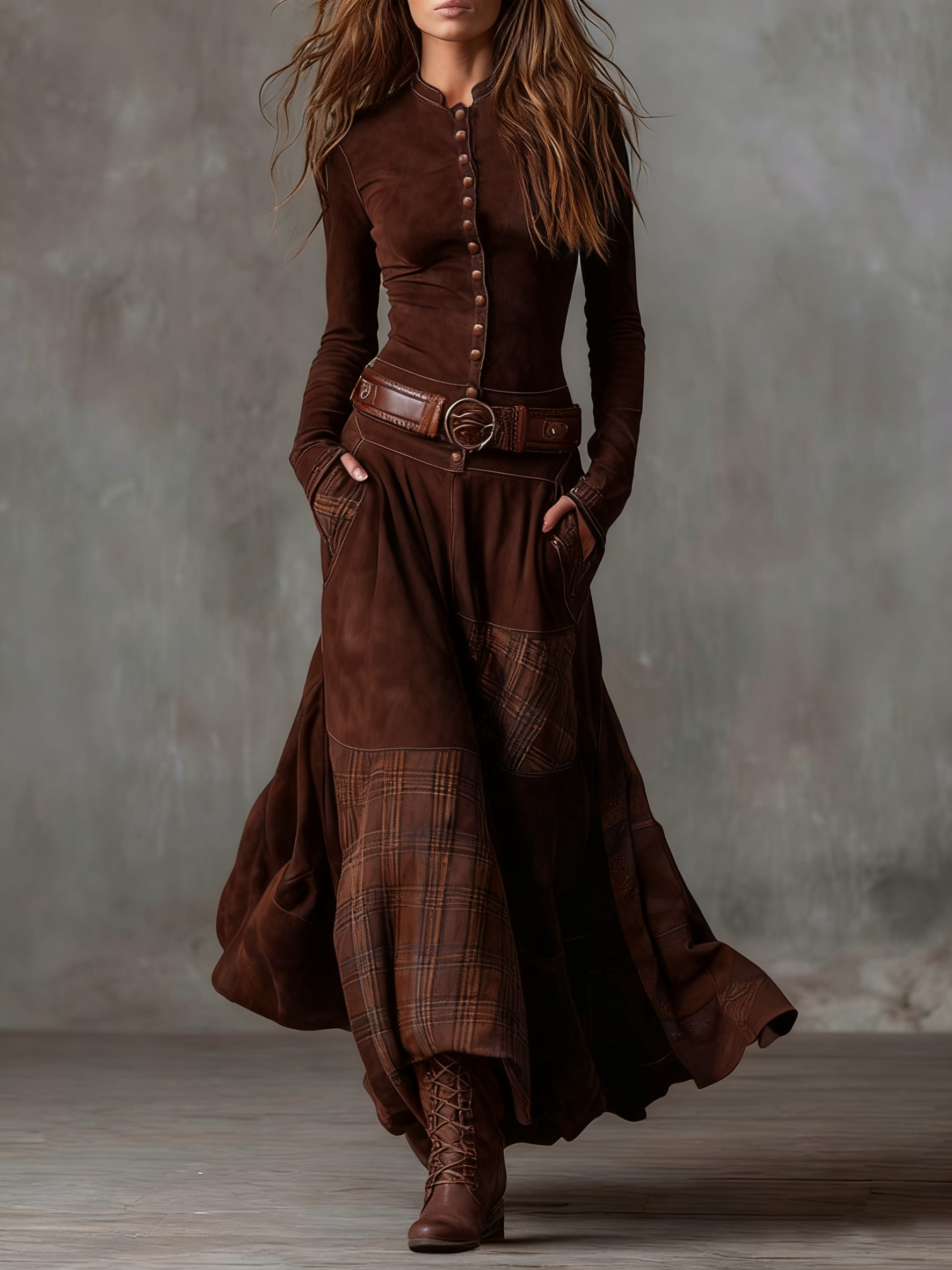 Elisa | Maxi Dress in Suede with Belt