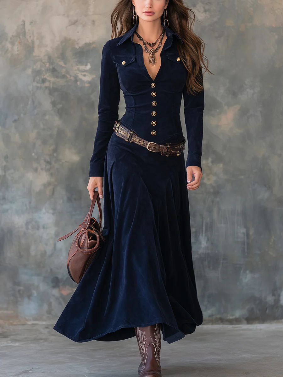 Iwona | Suede Maxi Dress with Belt