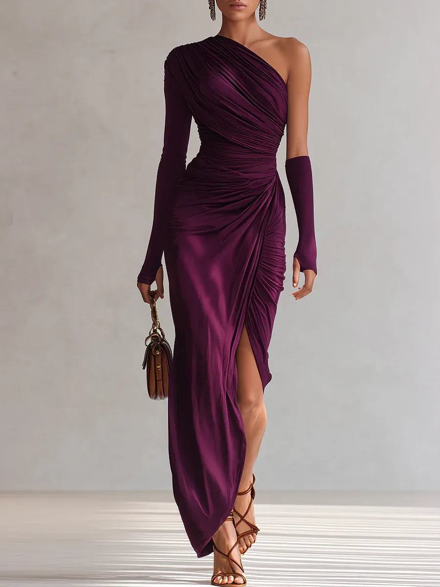 Rosalia - Elegant Purple Maxi Dress, Sexy One-Shoulder