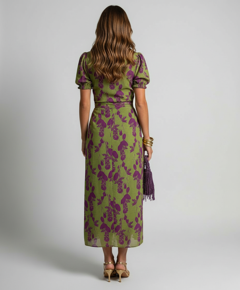 Luna’s Botanical Allure Wrap Midi Dress
