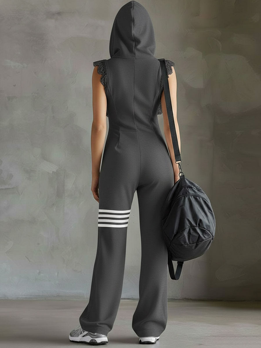 Daniela | Retro sporty jumpsuit with hood and stripes