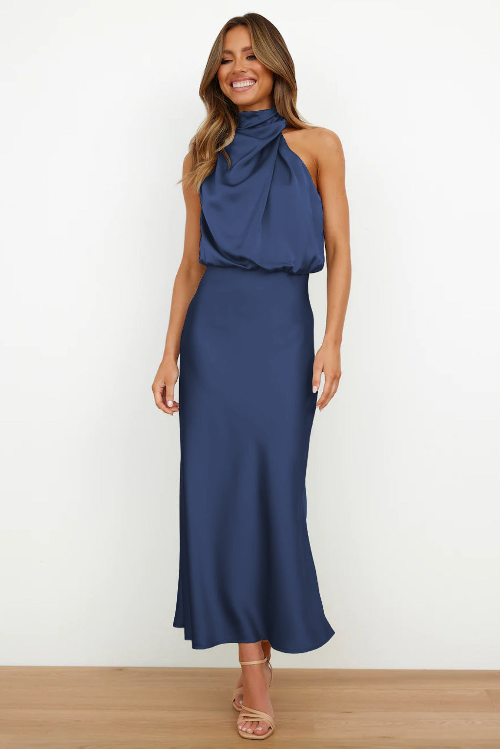 Nela | Satin Halter Midi Dress
