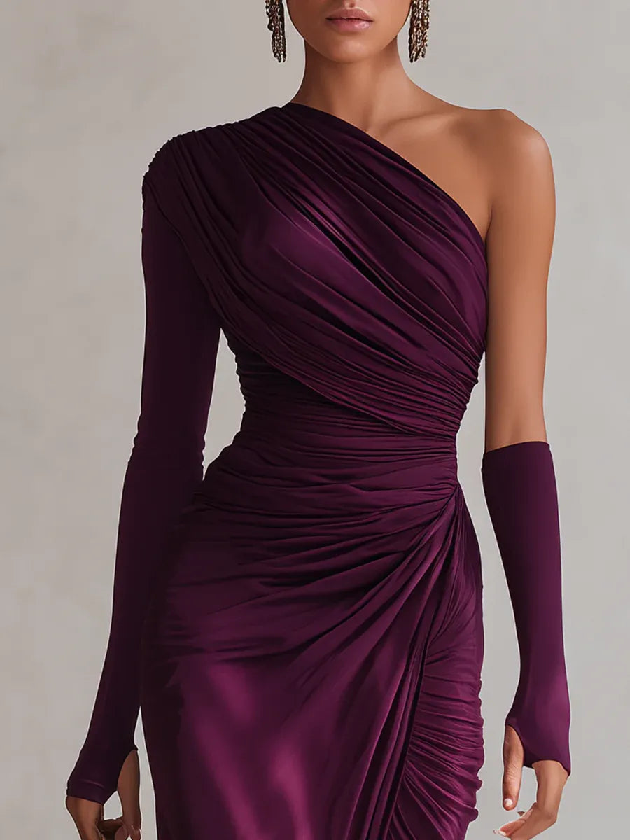 Rosalia - Elegant Purple Maxi Dress, Sexy One-Shoulder