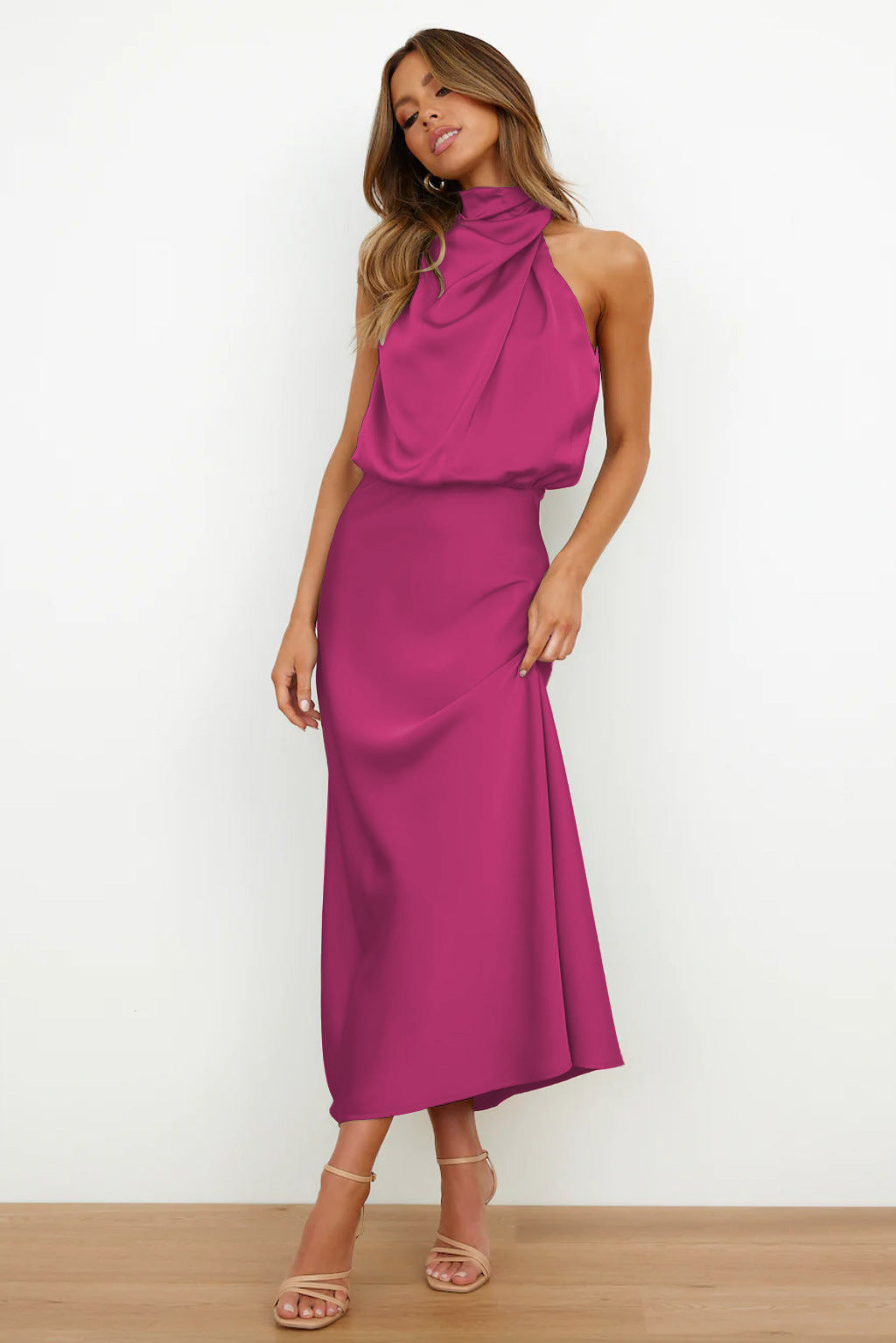 Nela | Satin Halter Midi Dress