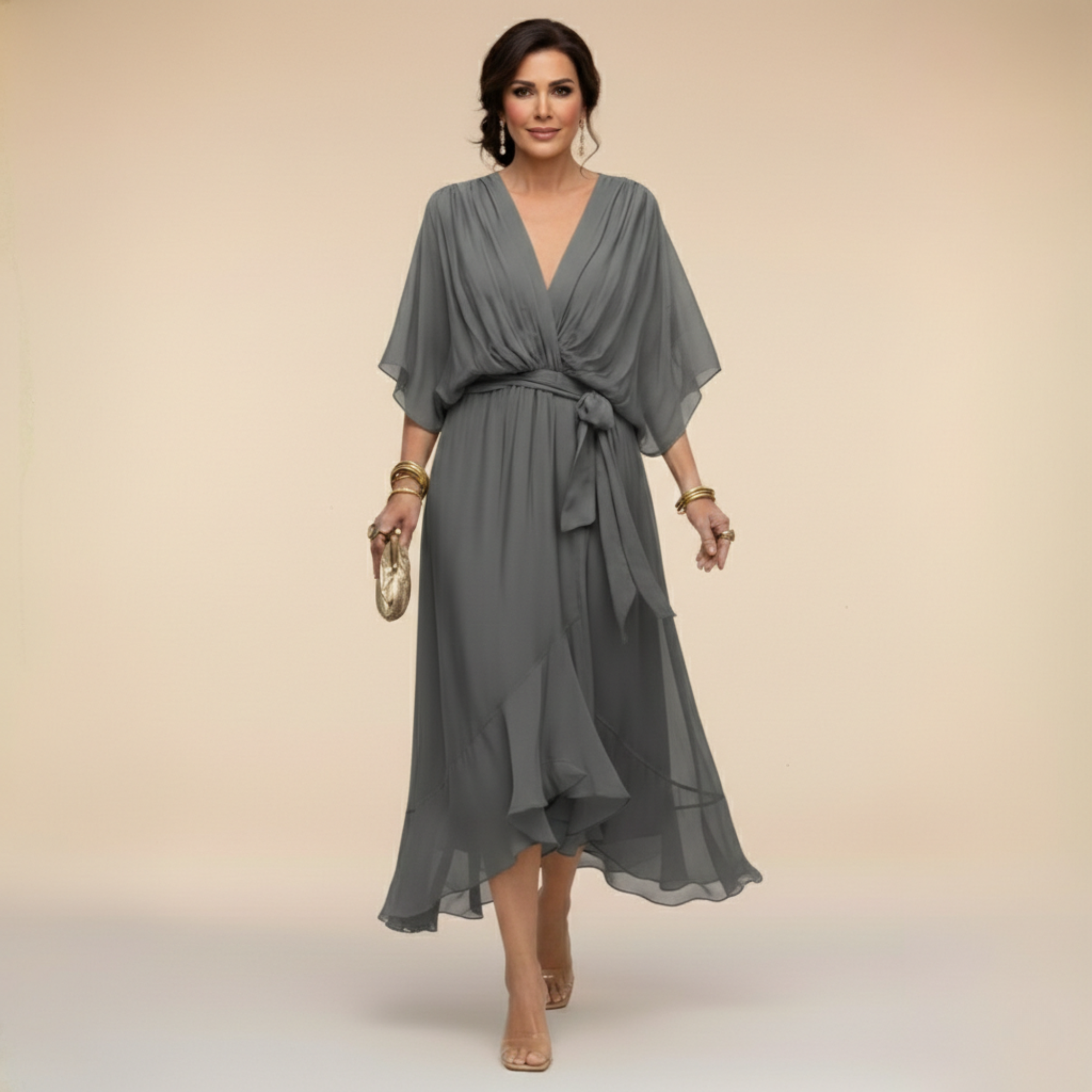 Lucia  | Chiffon Dress with V-Neck