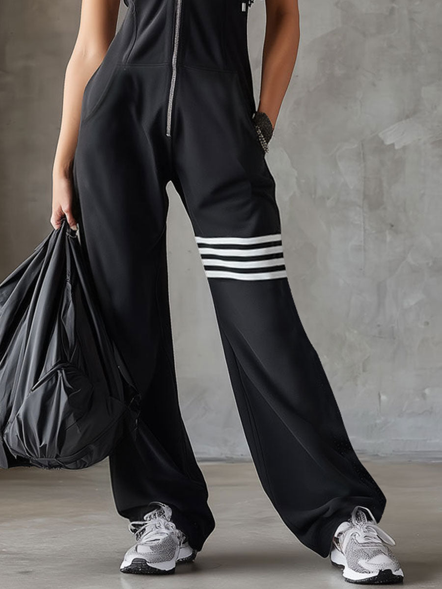 Daniela | Retro sporty jumpsuit with hood and stripes