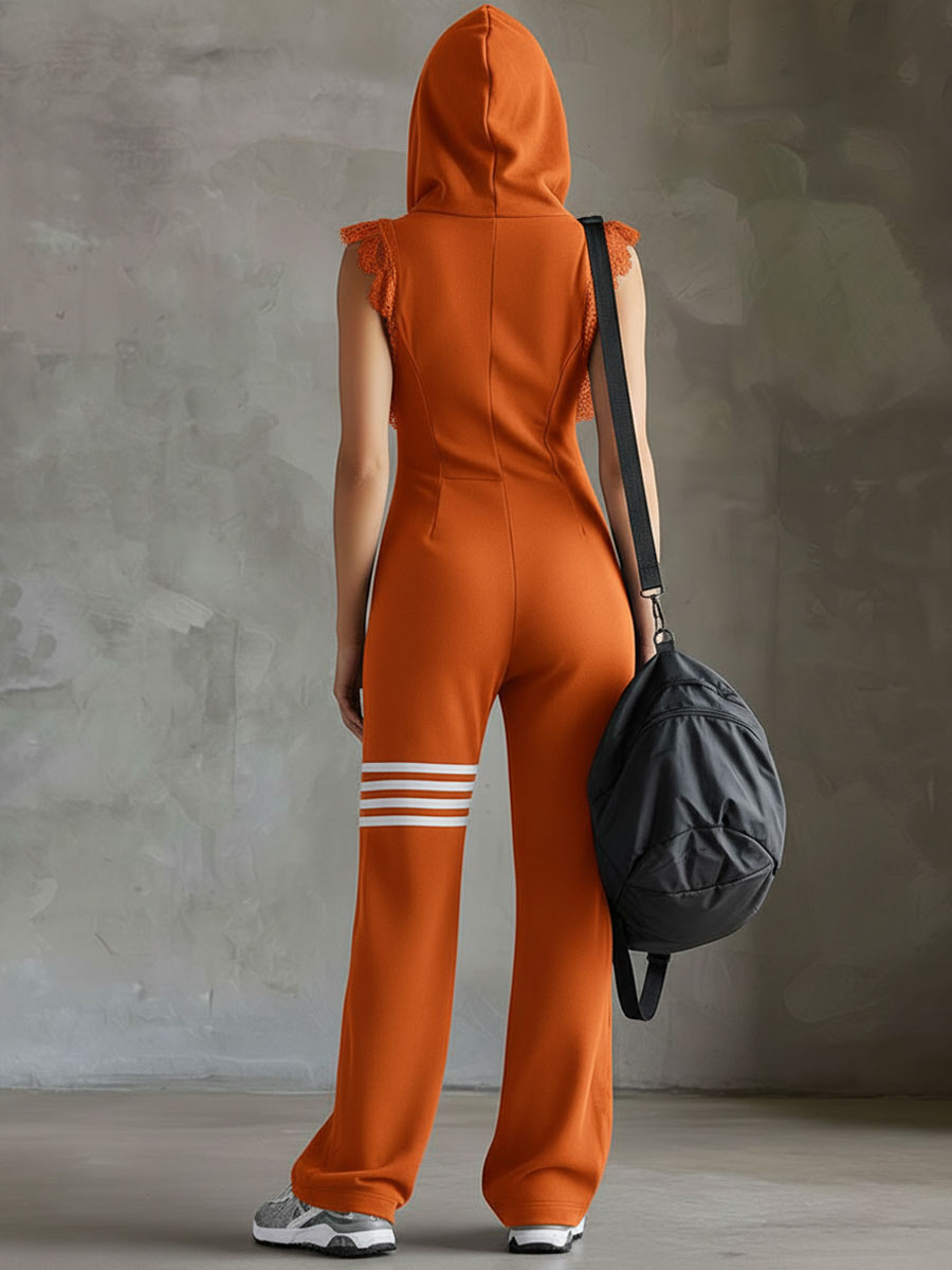 Daniela | Retro sporty jumpsuit with hood and stripes