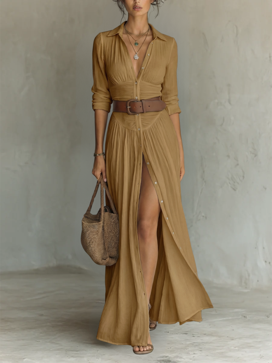 Mia™ — Elegant Maxi Dress with Notched Collar