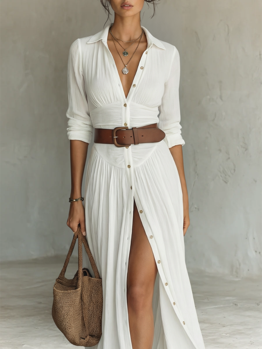 Mia™ — Elegant Maxi Dress with Notched Collar