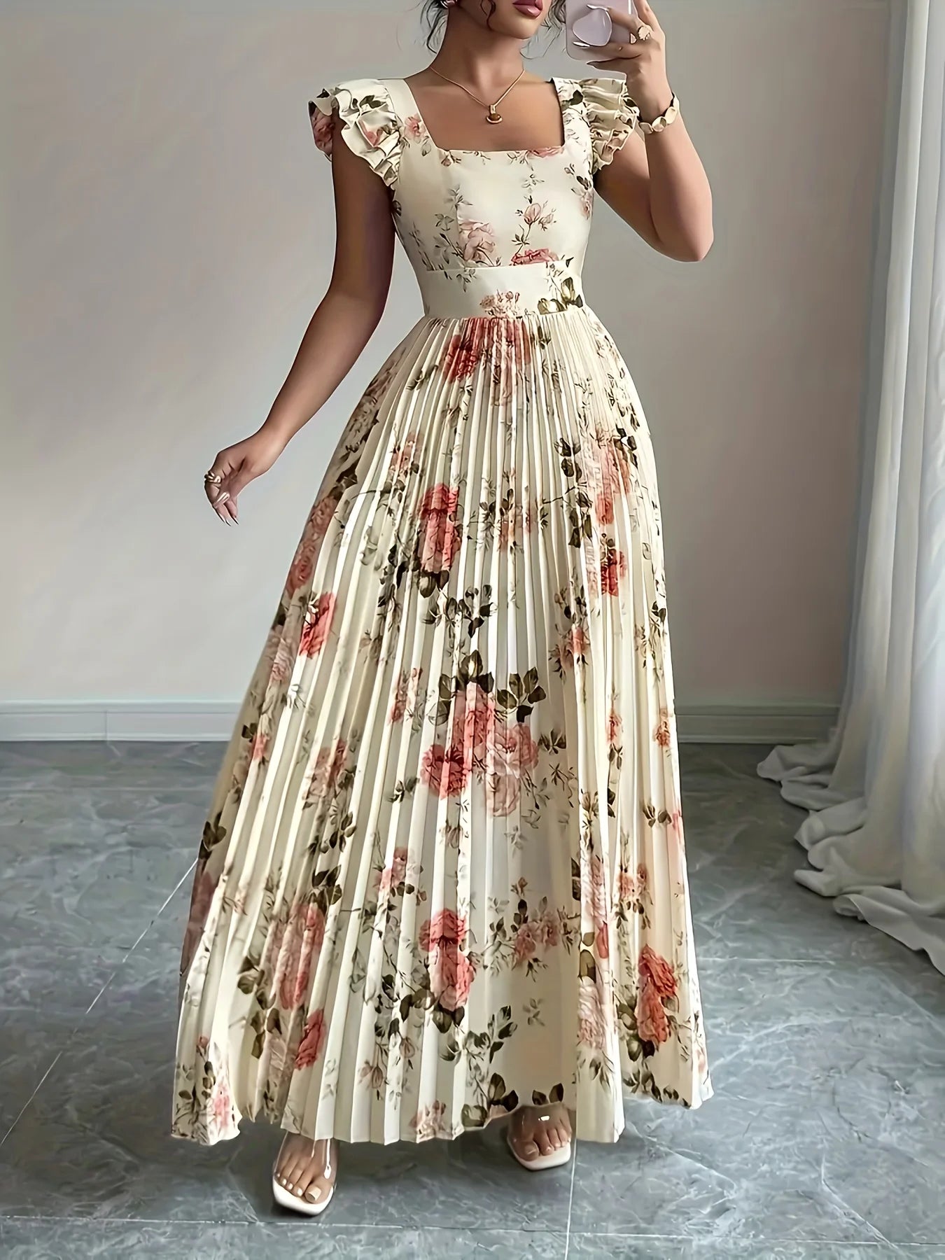 Abigail | Elegant Floral Pleated Midi Dress