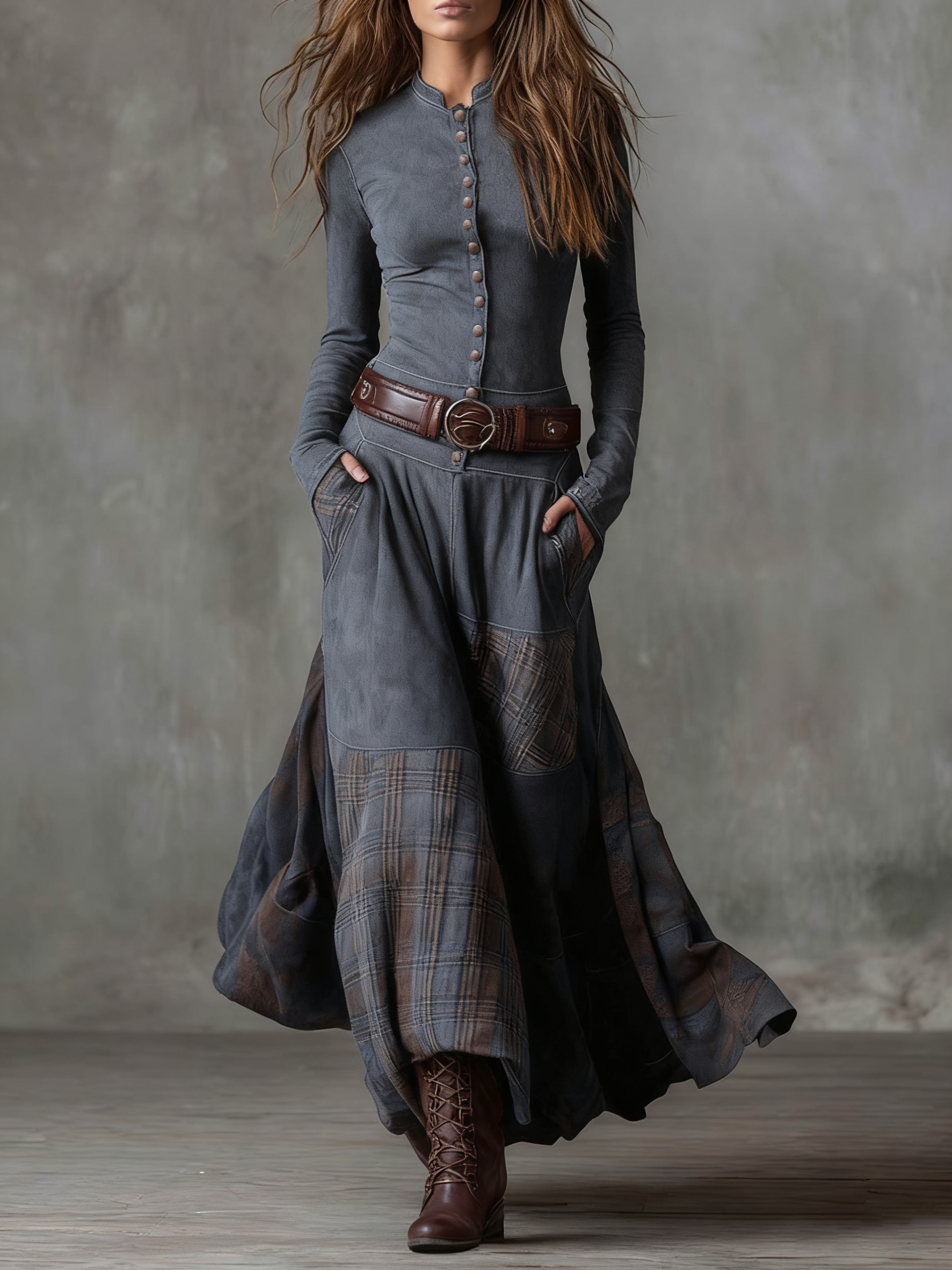 Elisa | Maxi Dress in Suede with Belt