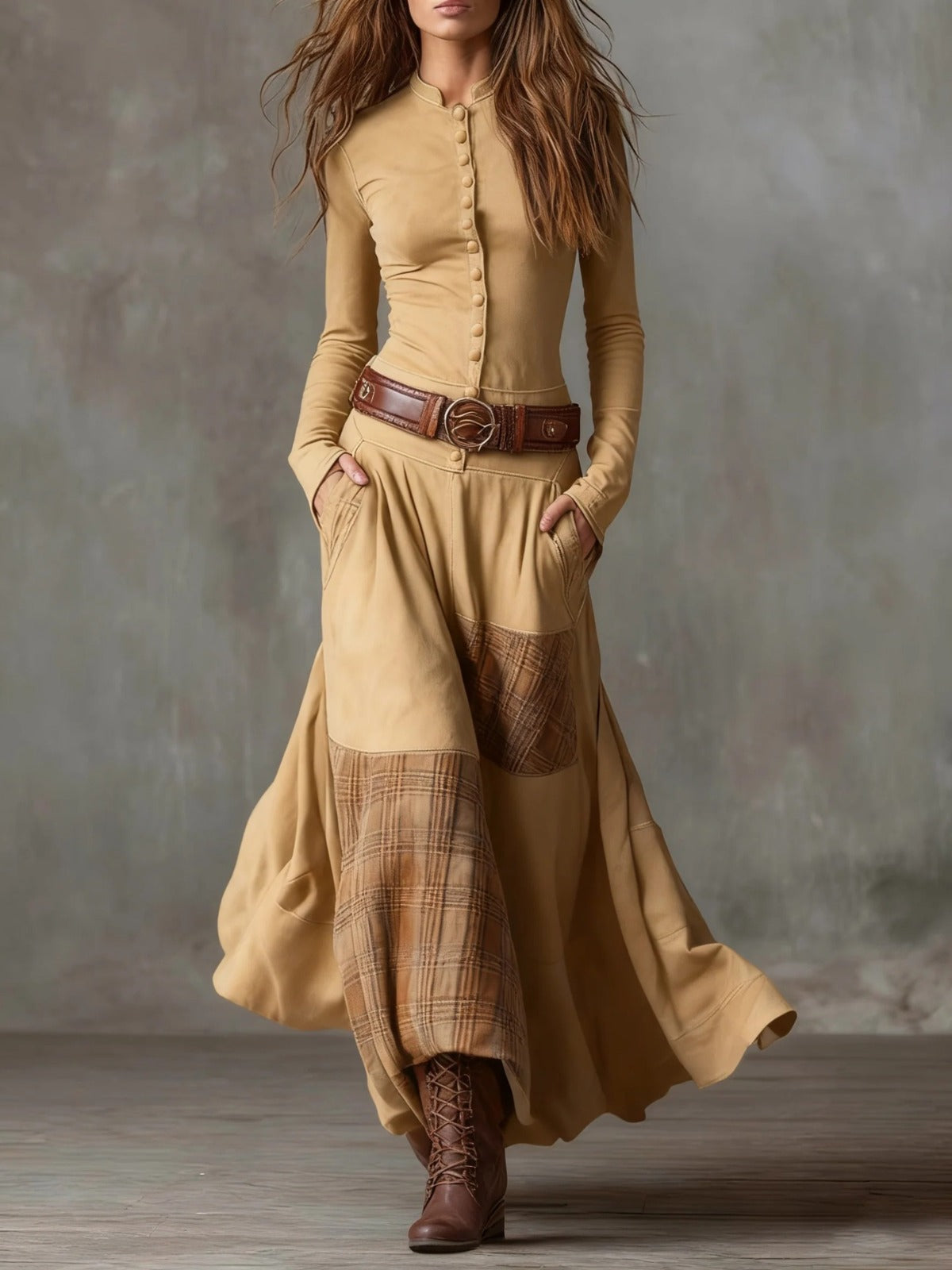 Elisa | Maxi Dress in Suede with Belt