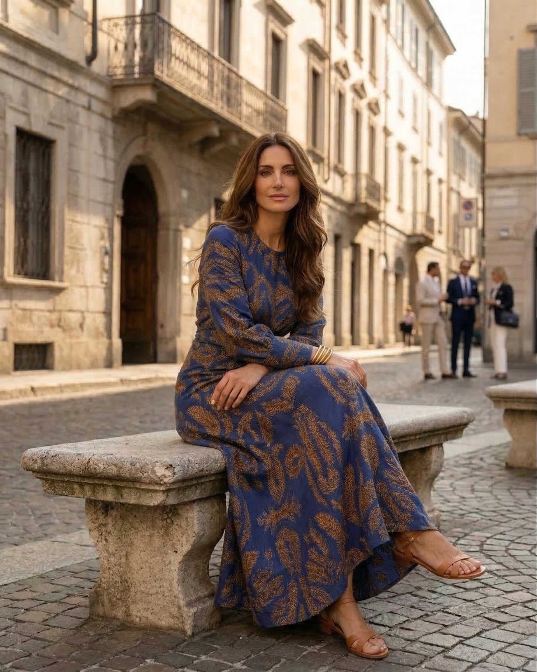 Isadora™ – Elegant Midi Dress with Waist Knot and Artistic Print