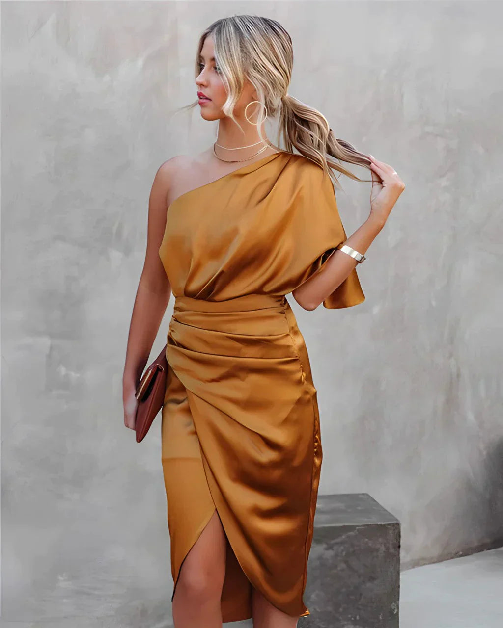 Brendy | Elegant One-Shoulder Satin Dress