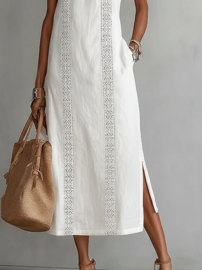 Jimena - Midi Linen Dress with Mao Collar